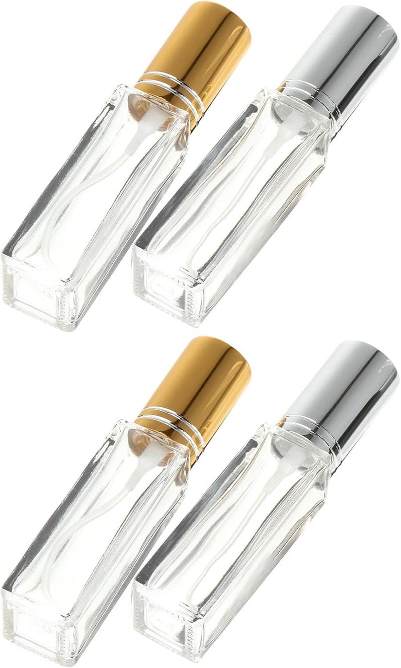 هومويويوو (Homoyoyo)، مجموعة من 4 زجاجات رش بسعة 10 مل، عبارة عن رذاذات عطر قابلة لإعادة التعبئة ومقاومة للتسرب، بتصميم مربع، مناسبة للسفر والاستخدام اليومي. - Image 1