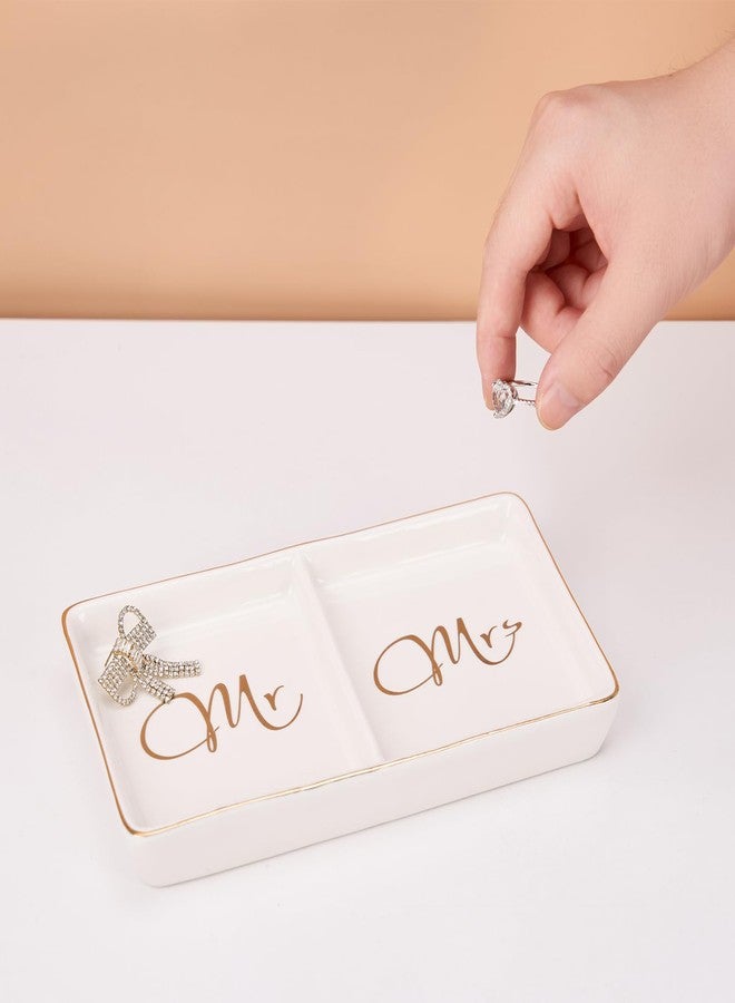 COZITED Mr. and Mrs. Ring Dish Engagement Gifts for Couples Wedding Ring Holder Jewelry Dish Tray, Bridal Shower Gifts for Women Newlywed Future Bride To be Gifts His and Hers Gifts - Image 4