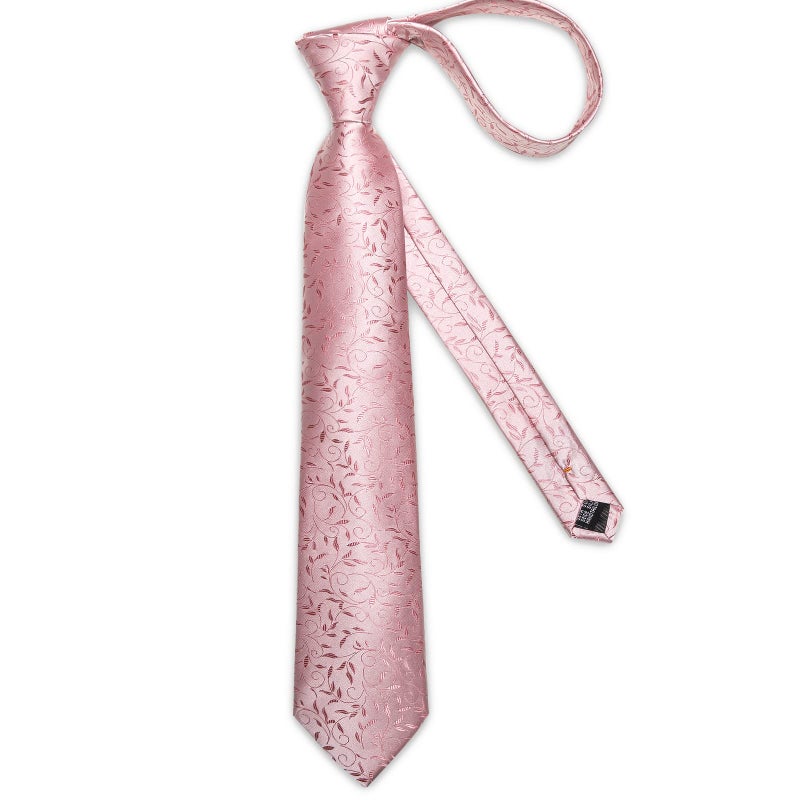 DiBanGu Silk Floral Ties for Men Woven Paisley Necktie and Tie Clip Handkerchief Cufflinks Set for Party Wedding, Pink - Image 3