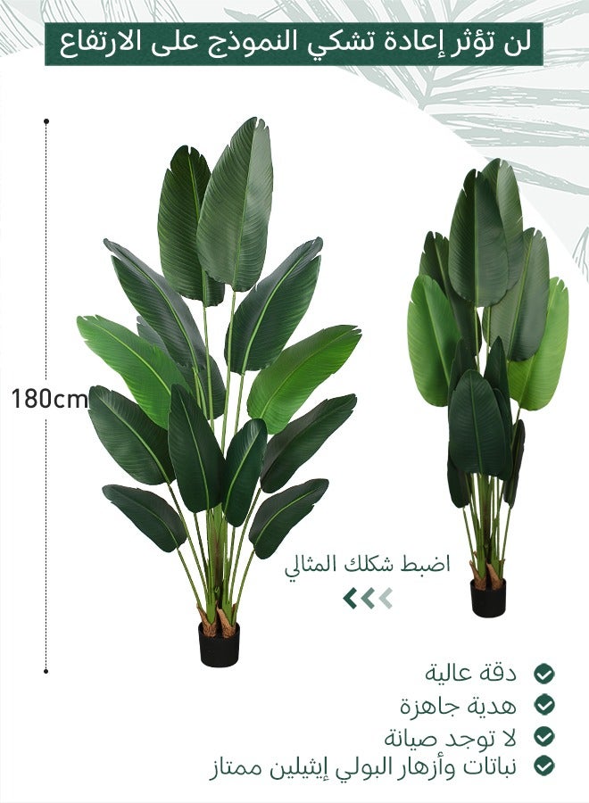 Generic yepdin Artificial Bird of Paradise Plant 180 cm Tall Fake Banana Leaf Plant for Indoors and Outdoors,Faux Palm Tree with Plastic Pot for Office and Home Decor  - Image 3