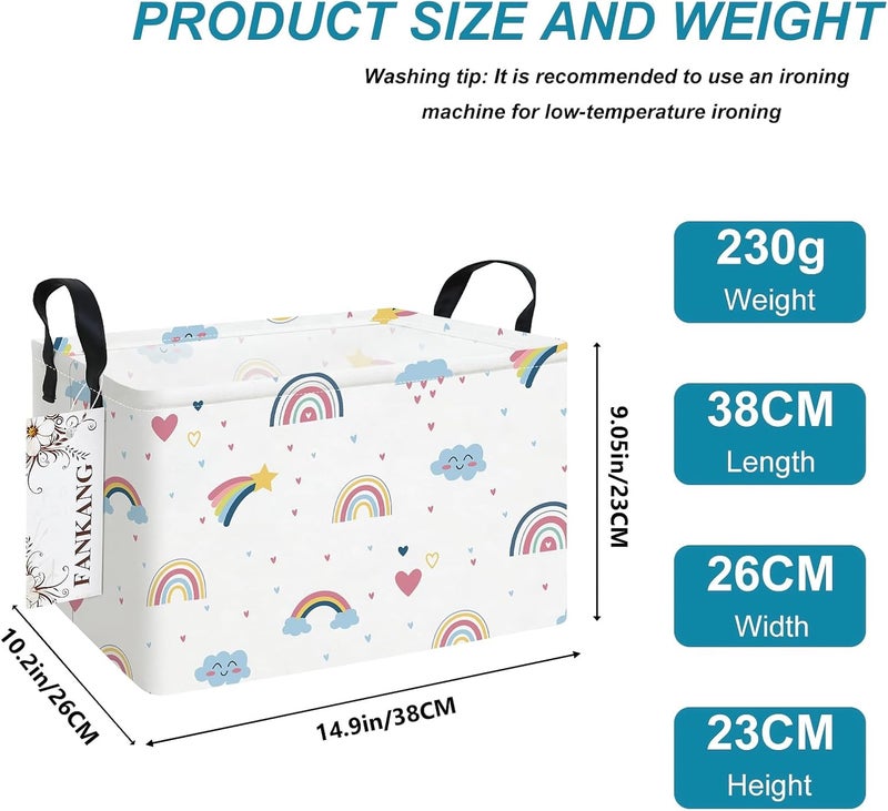 FANKANG Storage Bins, Nursery Hamper Canvas Laundry Basket Foldable with Waterproof PE Coating Large Storage Baskets for Kids Boys and Girls, Office, Bedroom, Clothes,Toys(Rec-Love Rainbow） - Image 2