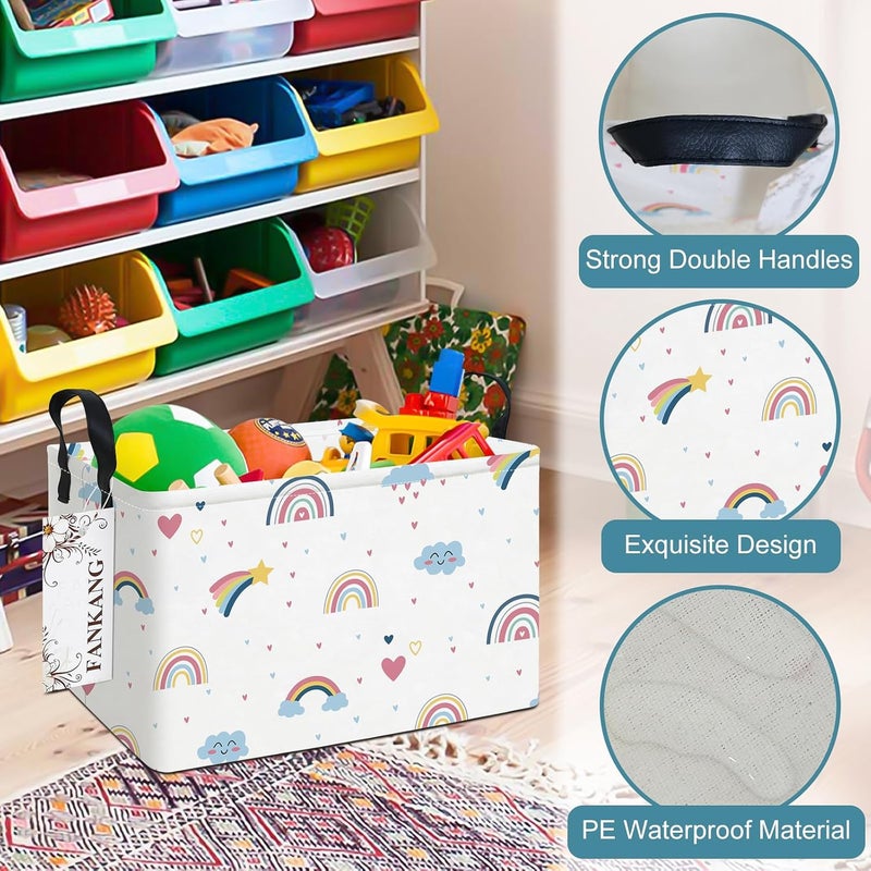 FANKANG Storage Bins, Nursery Hamper Canvas Laundry Basket Foldable with Waterproof PE Coating Large Storage Baskets for Kids Boys and Girls, Office, Bedroom, Clothes,Toys(Rec-Love Rainbow） - Image 5