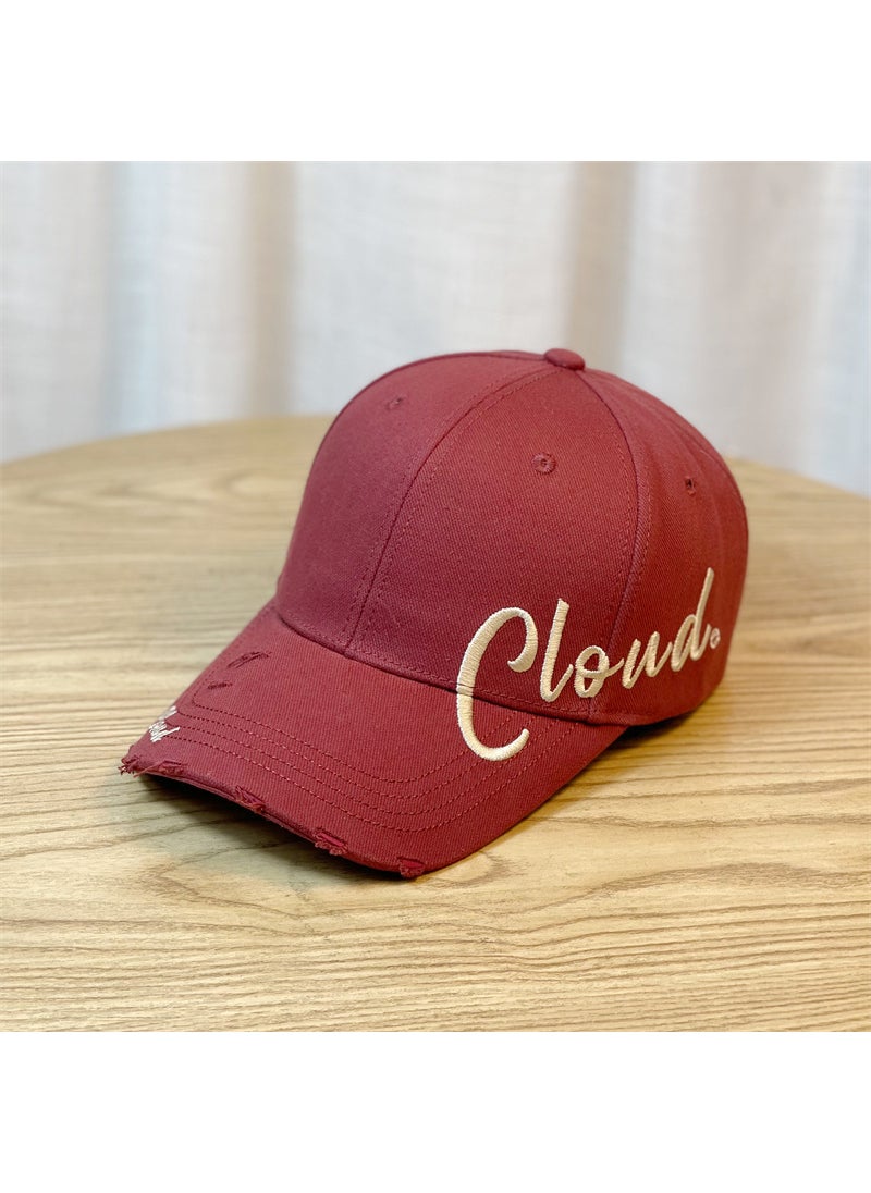 Generic Black Embroidered Baseball Cap Unisex Wine Red  - Image 1