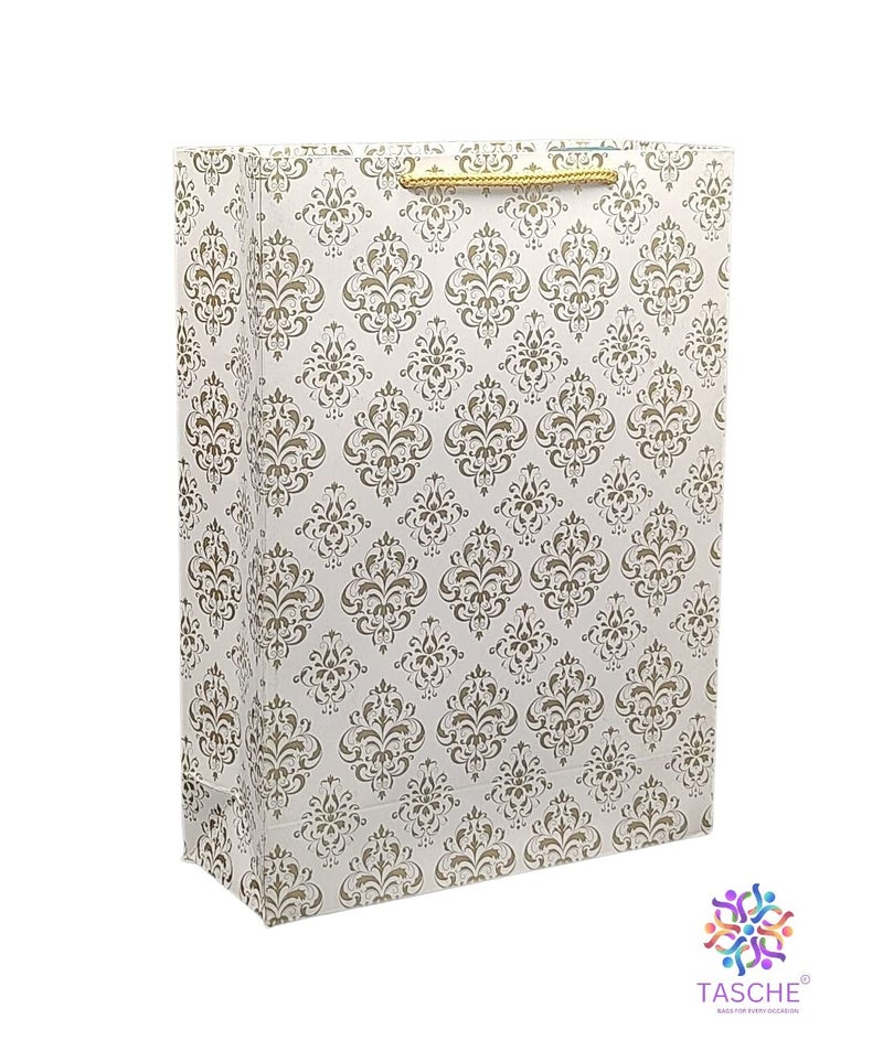 TASCHE TASCHE Gold Flower and Gold Lotus Design Printed Assorted Design Paper Carry Bags | Gift Bags for Return gifts, Birthday and presents (27.94 * 20.32 * 7.62 CM) (Pack of 10)  - Image 3