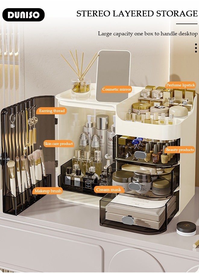 DUNISO Makeup Organizer, Multifunctional Countertop Storage Box with Drawer,Desktop Beauty Display Organiser Stand for Lipsticks, Brushes, Lotions,Easily Sort Make-up,Transparent Design for Easy Visibilit  - Image 3