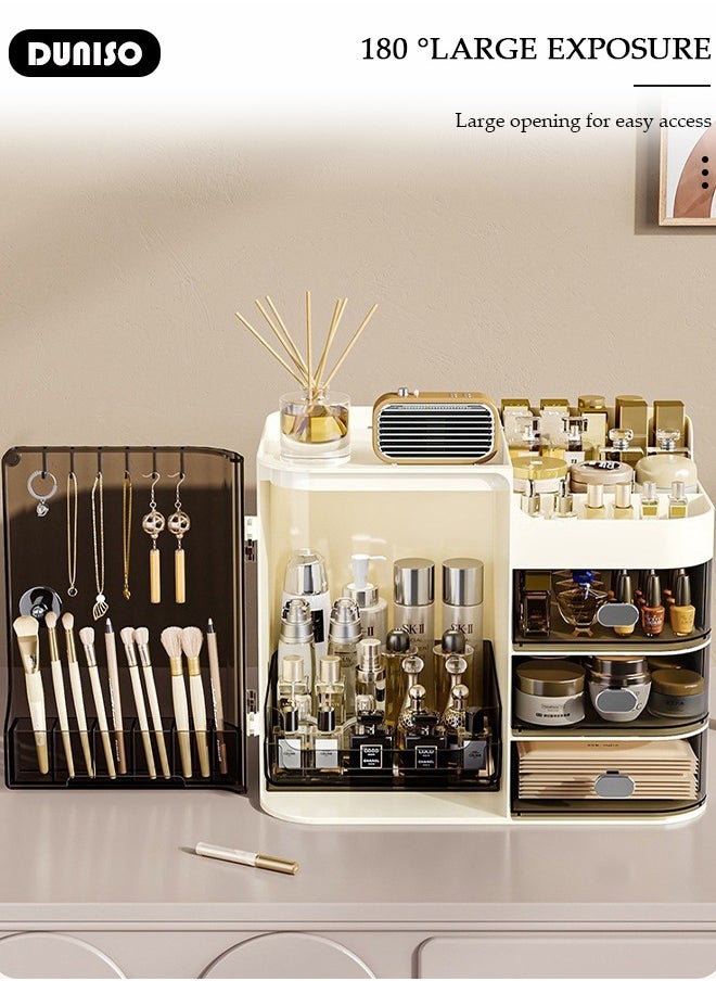 DUNISO Makeup Organizer, Multifunctional Countertop Storage Box with Drawer,Desktop Beauty Display Organiser Stand for Lipsticks, Brushes, Lotions,Easily Sort Make-up,Transparent Design for Easy Visibilit  - Image 4