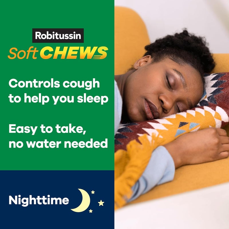Robitussin Soft Chews Nighttime Cough DM Adult Formula Berry Flavor 20ct Chewable Tablets - Image 3