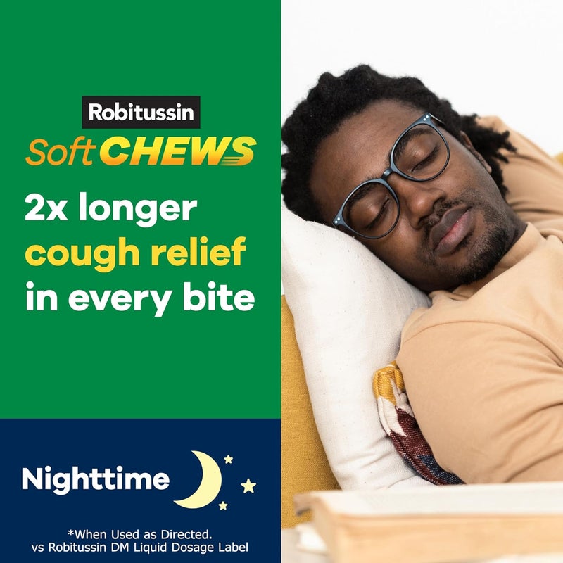Robitussin Soft Chews Nighttime Cough DM Adult Formula Berry Flavor 20ct Chewable Tablets - Image 4