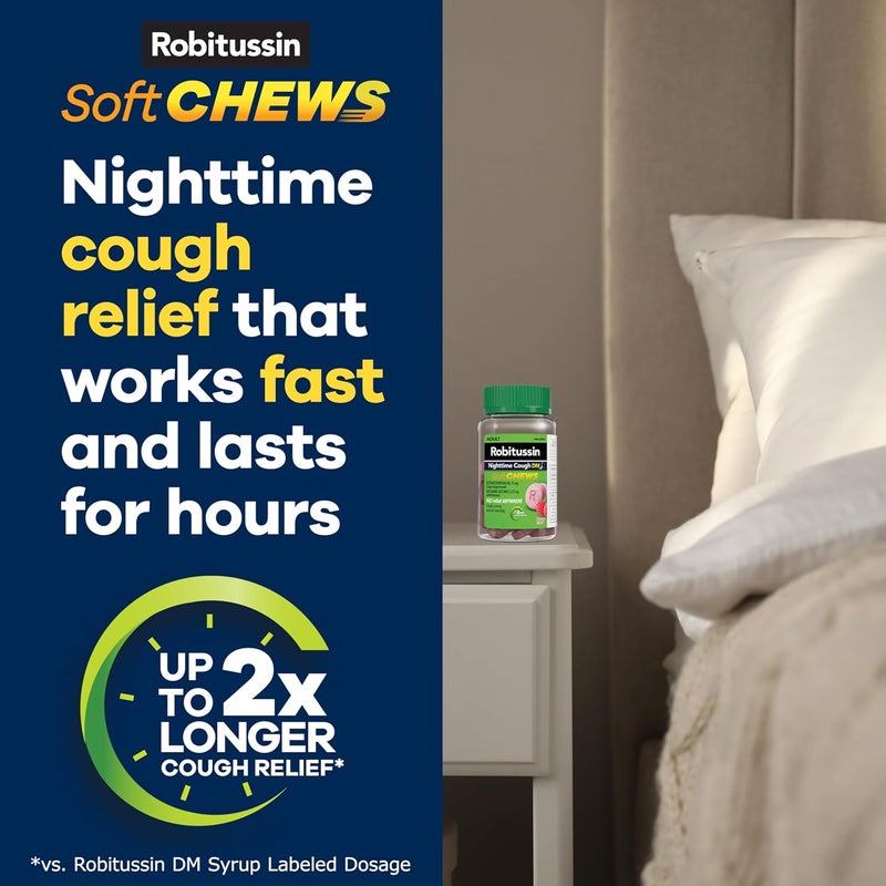 Robitussin Soft Chews Nighttime Cough DM Adult Formula Berry Flavor 20ct Chewable Tablets - Image 5