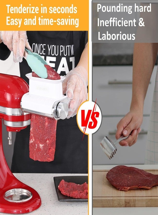 FavorKit Meat Tenderizer Attachment for Kitchenaid Stand Mixers, Adjustable 3 Thickness Settings, Durable Metal Housing & Dishwasher Safe Plastic Rollers/Gears Accessories-White - Image 2