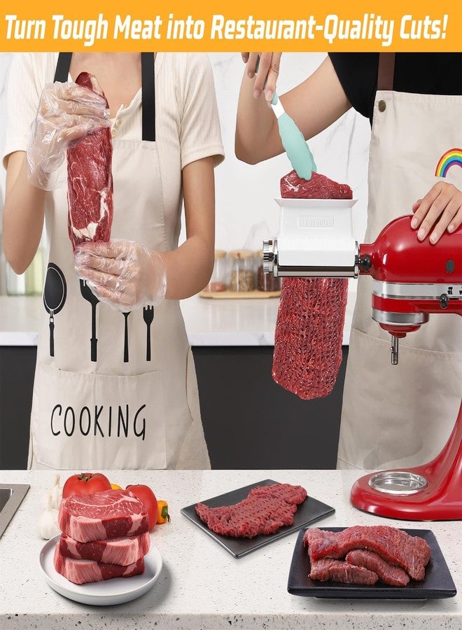 FavorKit Meat Tenderizer Attachment for Kitchenaid Stand Mixers, Adjustable 3 Thickness Settings, Durable Metal Housing & Dishwasher Safe Plastic Rollers/Gears Accessories-White - Image 3
