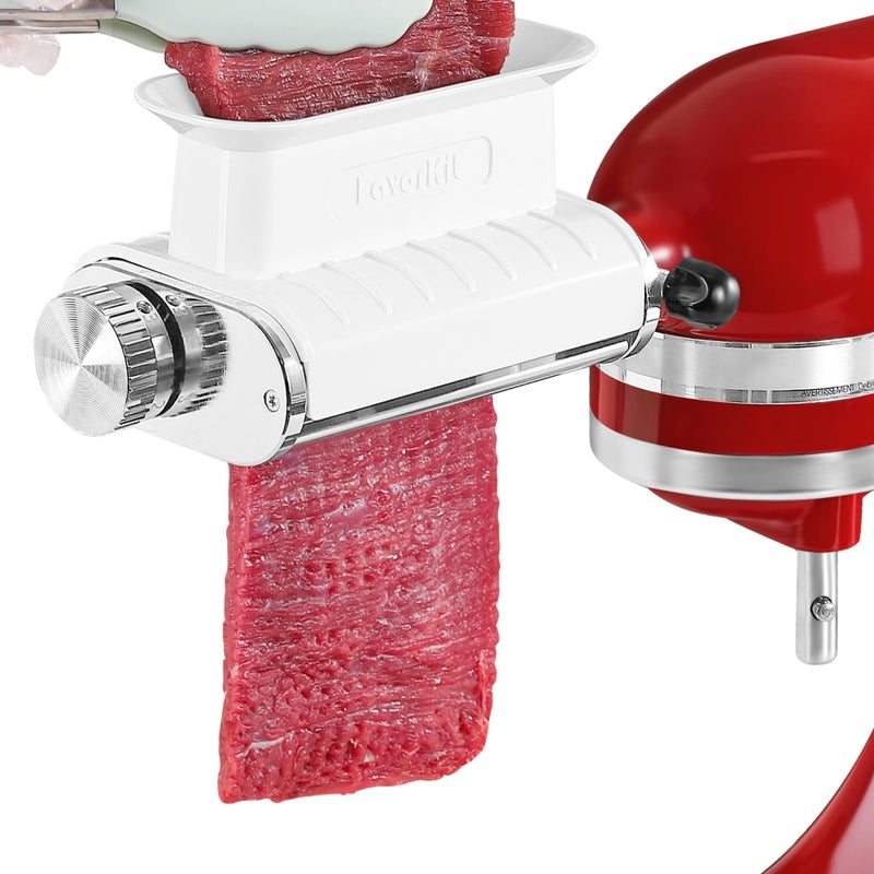 FavorKit Meat Tenderizer Attachment for Kitchenaid Stand Mixers, Adjustable 3 Thickness Settings, Durable Metal Housing & Dishwasher Safe Plastic Rollers/Gears Accessories-White - Image 1
