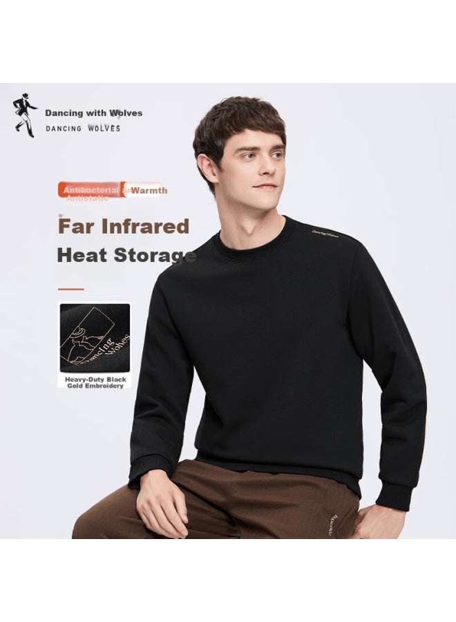 DANCING WOLVES Dance With Wolves [heat Retention & Anti-static] Antibacterial Crew Neck Pullover Embroidered Men's Commuter Warm Sweatshirt - Image 1