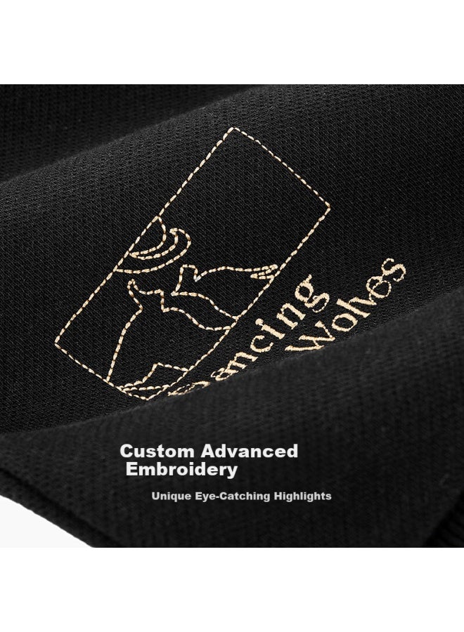 DANCING WOLVES Dance With Wolves [heat Retention & Anti-static] Antibacterial Crew Neck Pullover Embroidered Men's Commuter Warm Sweatshirt - Image 5