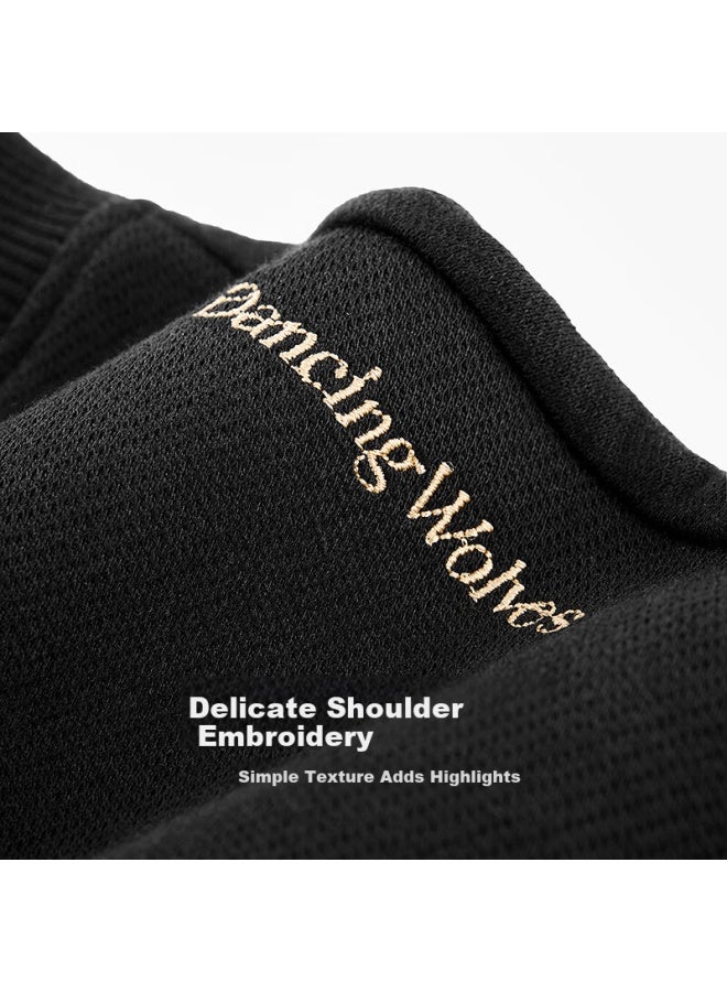 DANCING WOLVES Dance With Wolves [heat Retention & Anti-static] Antibacterial Crew Neck Pullover Embroidered Men's Commuter Warm Sweatshirt - Image 4