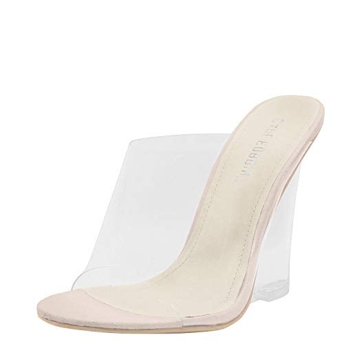 Cape Robbin Open Toe Clear Transparent Lucite Wedge Heel Mules Pump Sandals (10) - Image 1