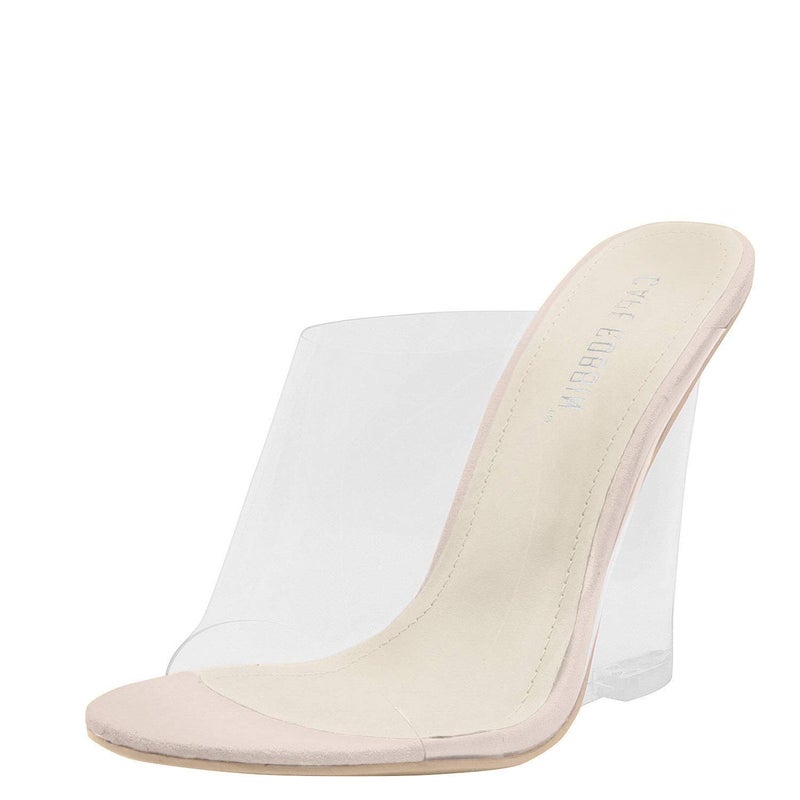 Cape Robbin Open Toe Clear Transparent Lucite Wedge Heel Mules Pump Sandals (10) - Image 2