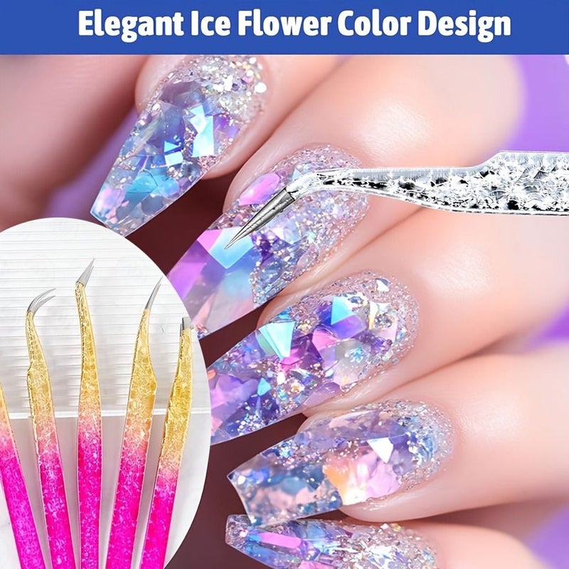 1pcs D Storage Box Gradient Ice Flower Eyelash Curler with Travel Case Professional Stainless Steel Precision Diamond Sticker False Eyelash Tweezers Safety Certification Non Shaking - Image 2