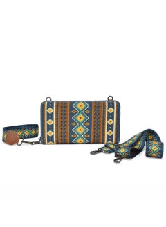 SYOSI Wallets for Women Wristlet Western Wallet credit card wallets for women Credit Card Holder,Zipper Coin purse & ID Window,Purses For Women with Adjustable Shoulder Strap (BLUE-GREEN)  - Image 1