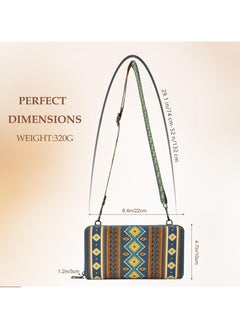 SYOSI Wallets for Women Wristlet Western Wallet credit card wallets for women Credit Card Holder,Zipper Coin purse & ID Window,Purses For Women with Adjustable Shoulder Strap (BLUE-GREEN)  - Image 2