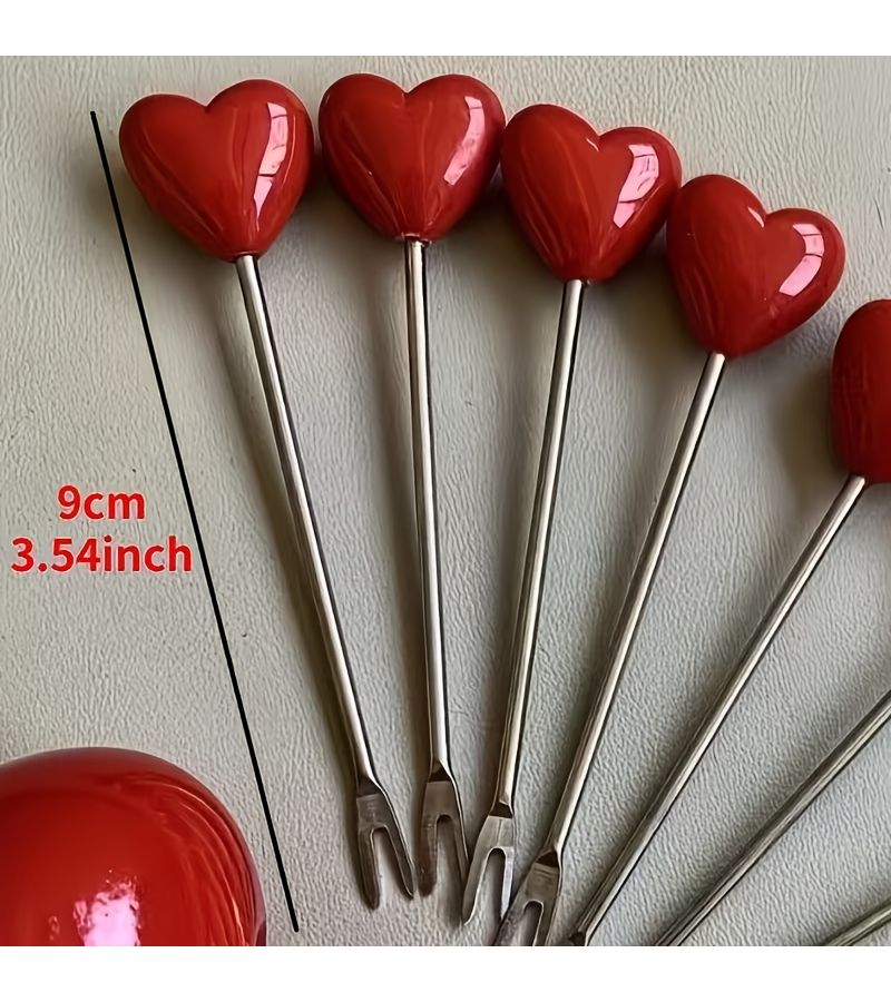 10Pcs Stainless Steel Heart Shaped Dessert Fork Set Fruit Cake Fork Romantic Snack Selection Valentine S Day Mother S Day Wedding Party Gift - Image 2