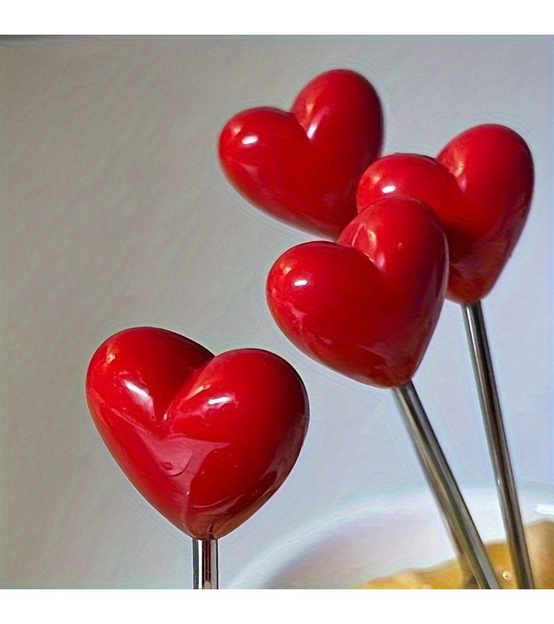 10Pcs Stainless Steel Heart Shaped Dessert Fork Set Fruit Cake Fork Romantic Snack Selection Valentine S Day Mother S Day Wedding Party Gift - Image 5