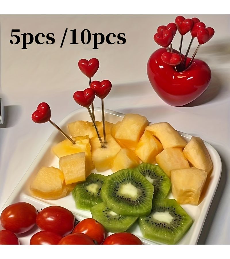 10Pcs Stainless Steel Heart Shaped Dessert Fork Set Fruit Cake Fork Romantic Snack Selection Valentine S Day Mother S Day Wedding Party Gift - Image 1