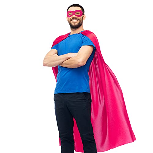 D.Q.Z Super Hero Capes and Masks for Adults Superhero Dress Up Halloween Costume Team Spirit Day Party Favors (Hot Pink) - Image 1
