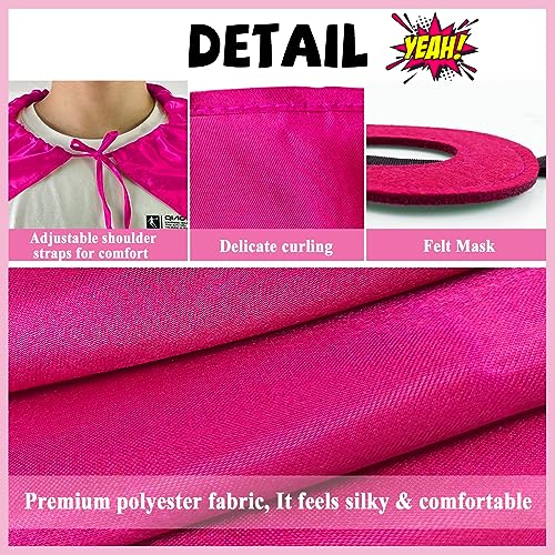 D.Q.Z Super Hero Capes and Masks for Adults Superhero Dress Up Halloween Costume Team Spirit Day Party Favors (Hot Pink) - Image 5