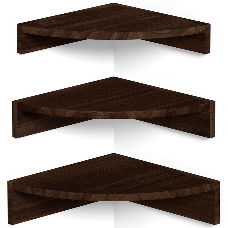 Alsonerbay Corner Shelf Wall Mount, Set of 3 Floating Shelves for Storage and Display, Rustic Wood Shelves for Bedroom, Kitchen, Living Room, Nursery and Office (Dark Brown) - Image 1