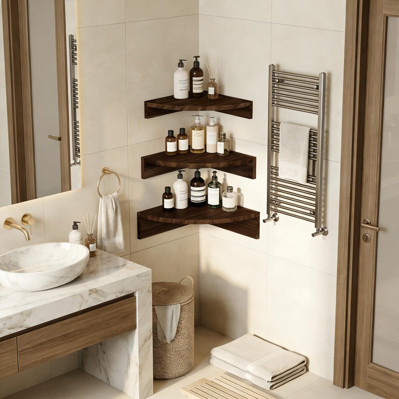 Alsonerbay Corner Shelf Wall Mount, Set of 3 Floating Shelves for Storage and Display, Rustic Wood Shelves for Bedroom, Kitchen, Living Room, Nursery and Office (Dark Brown) - Image 2