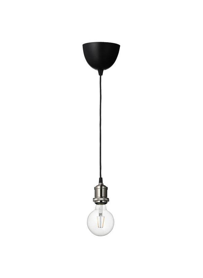 Generic - Pendant lamp with light bulb, nickel-plated/globe clear - Image 1