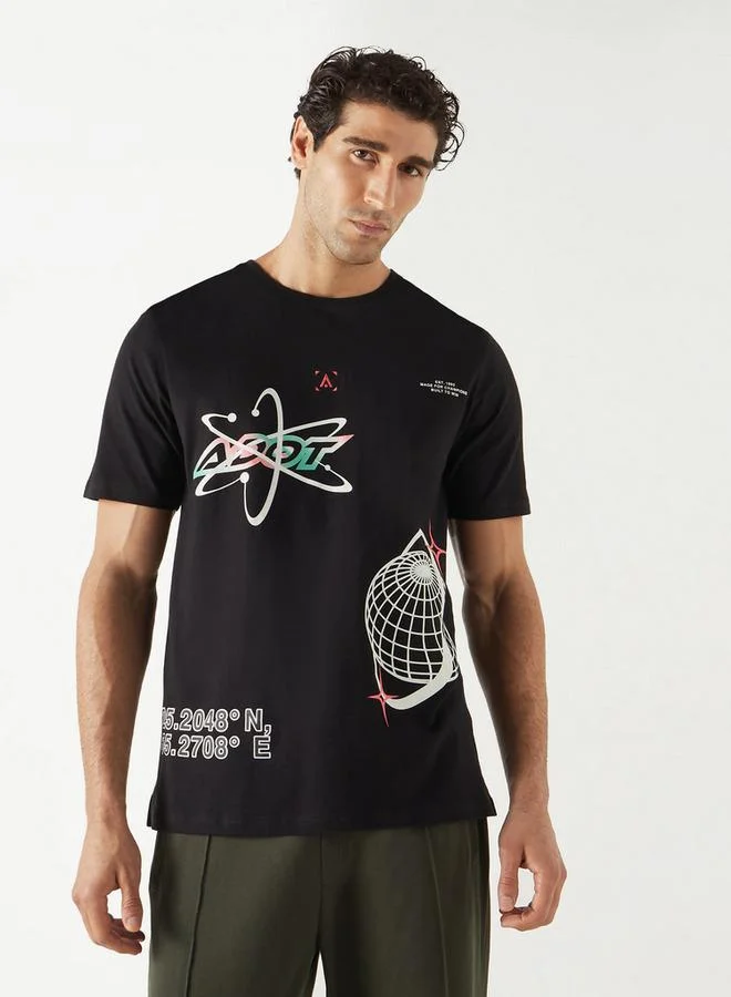 ADOT by Splash Printed Crew Neck T-shirt with Short Sleeves