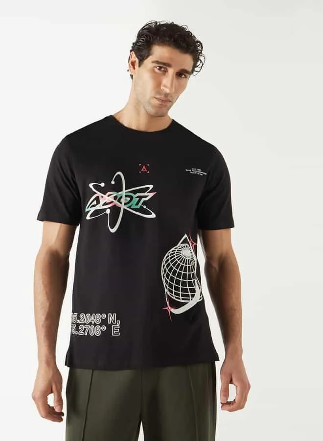 ADOT by Splash Printed Crew Neck T-shirt with Short Sleeves