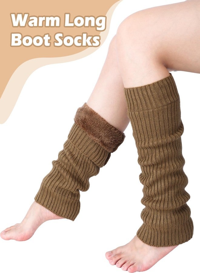 Chuarry 5 Pairs Women Fleece Lined Leg Warmers Warm Long Boot Socks Knit Thick Calf Warmers for Winter Ice Skating Daily Wear(Black, White, Light Grey, Pink, Khaki,Vertical) - Image 4