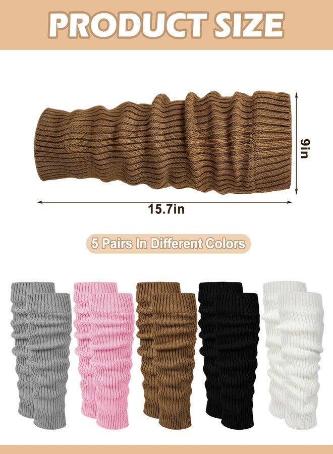 Chuarry 5 Pairs Women Fleece Lined Leg Warmers Warm Long Boot Socks Knit Thick Calf Warmers for Winter Ice Skating Daily Wear(Black, White, Light Grey, Pink, Khaki,Vertical) - Image 2