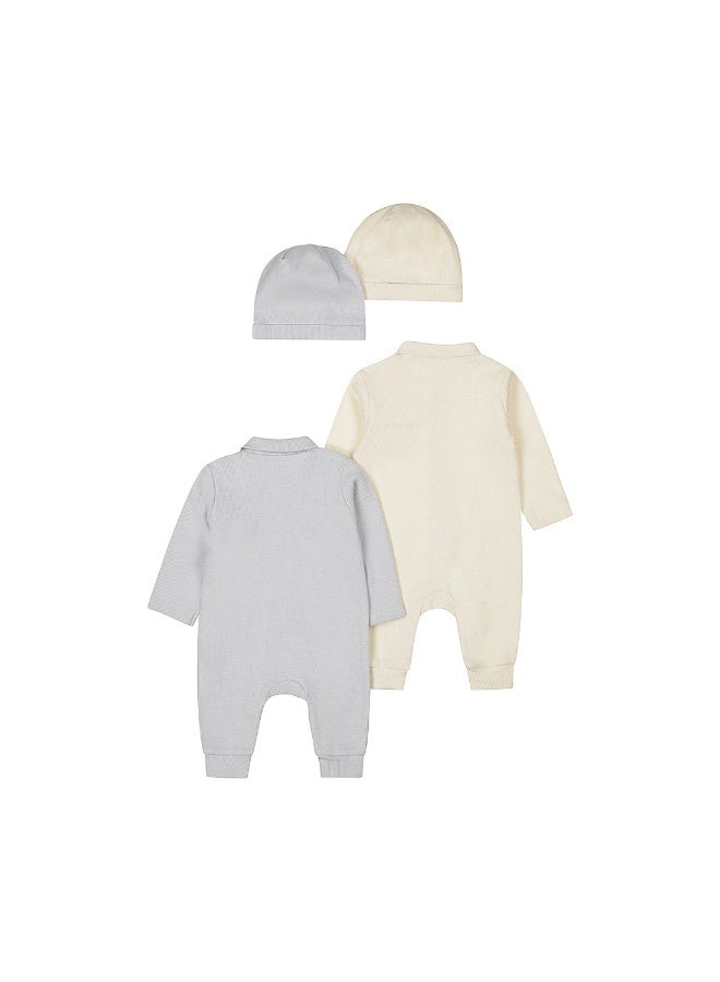 Dirkje Boys Baby Set Playsuit Hat Light Blue Off White - Image 2