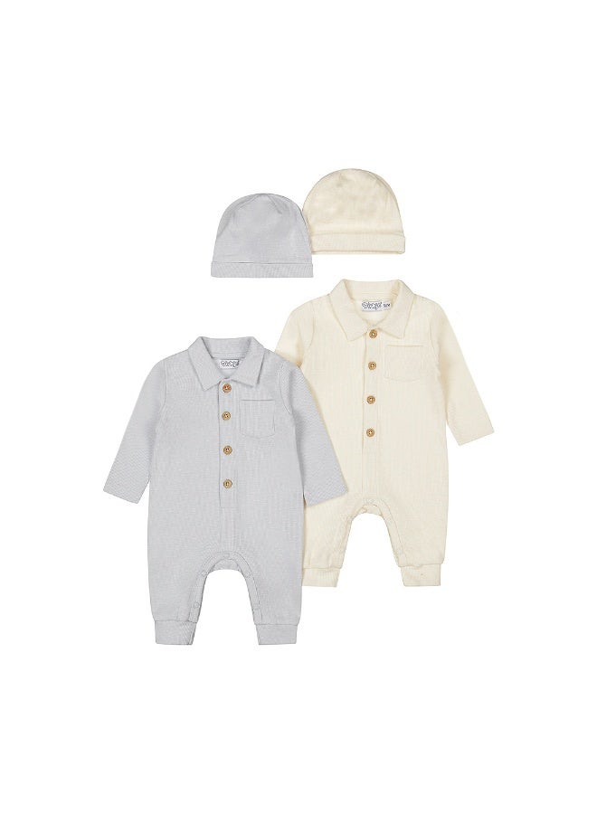 Dirkje Boys Baby Set Playsuit Hat Light Blue Off White - Image 1