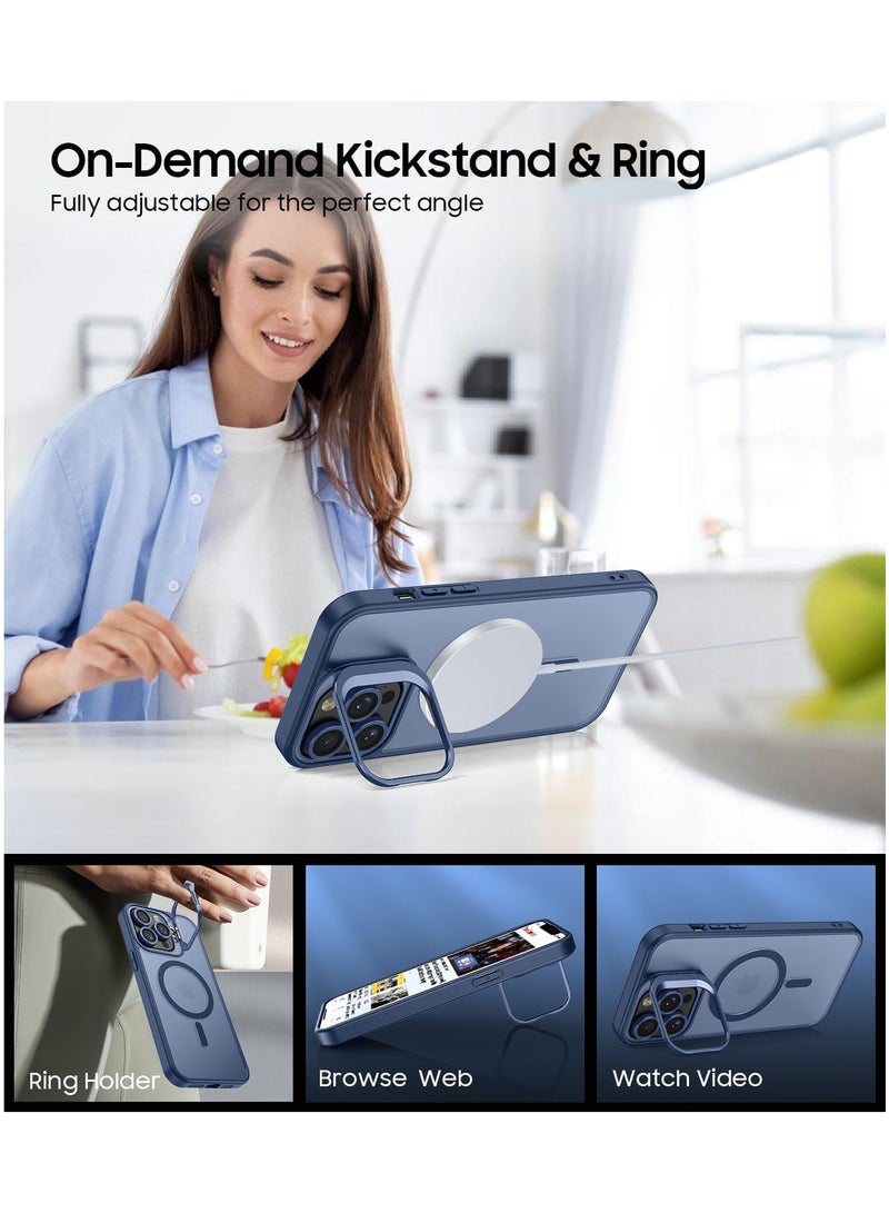 Aookay Case for iPhone 16 Pro Max Compatible with MagSafe, Built-in Invisible Camera Stand, Translucent Matte Skin Feeling Protective Phone Cover (Blue) - Image 4