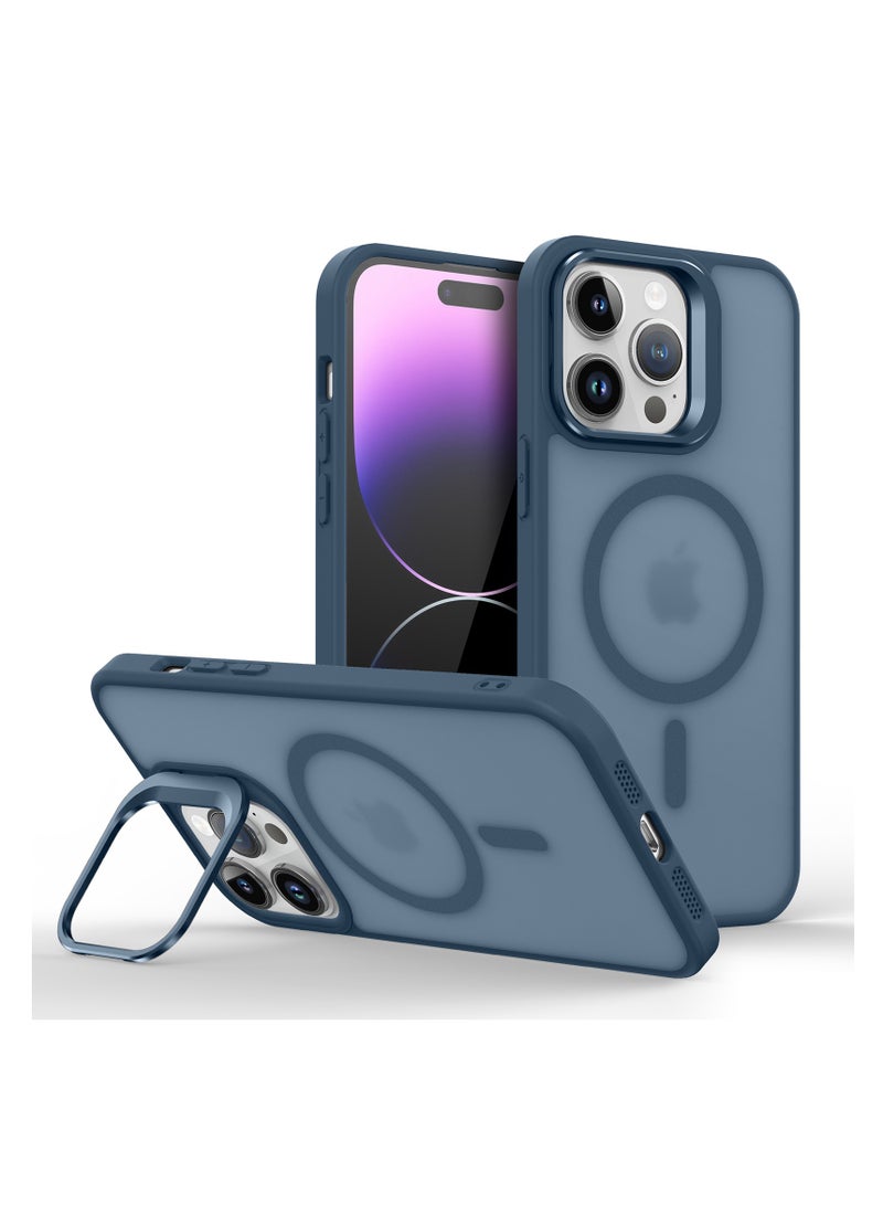 Aookay Case for iPhone 16 Pro Max Compatible with MagSafe, Built-in Invisible Camera Stand, Translucent Matte Skin Feeling Protective Phone Cover (Blue) - Image 1