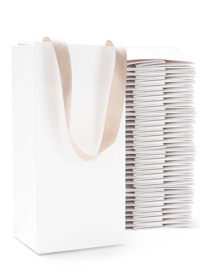 YACEYACE 40Pcs 5.25"x3.75"x8" Kraft Paper Bags with Ribbon Handles - Bulk White Paper Gift Bags for Wedding, Party, Retail - Image 1