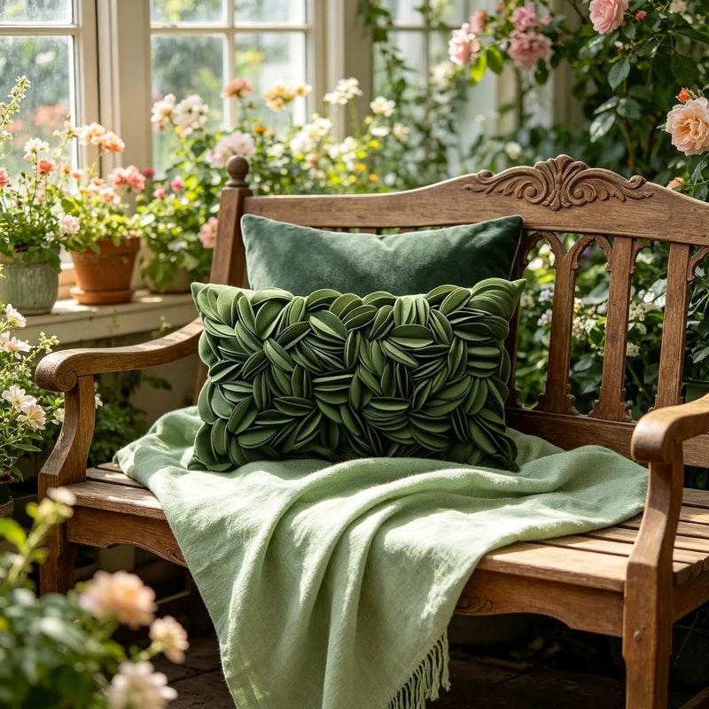 KINGROSE 3D Flower Throw Pillow Cover Solid Decorative Accent Pillow Case Soft Cushion Cover for Sofa Couch Chair Bed 12 x 20 Inches Grass Green - Image 2