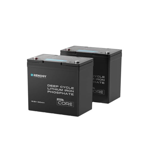 Renogy 2PCS 12V 100Ah Mini Size LiFePO4 Lithium Battery, 100A BMS for Ultimate Safety, Deep Cycle Remote Monitoring, Backup for RV, Cabin, Marine, 200ah LiFePO4 Lithium Battery - Core Series - Image 1