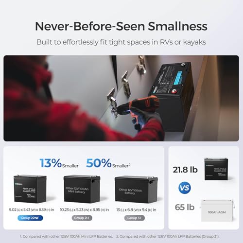 Renogy 2PCS 12V 100Ah Mini Size LiFePO4 Lithium Battery, 100A BMS for Ultimate Safety, Deep Cycle Remote Monitoring, Backup for RV, Cabin, Marine, 200ah LiFePO4 Lithium Battery - Core Series - Image 2