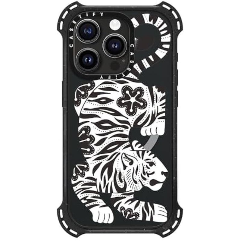Casetify Bounce iPhone 15 Pro Case 【6X Military Grade Drop Tested / 21.3ft Drop Protection/Compatible with Magsafe】 - Silver Tiger - Triple Black - Image 4