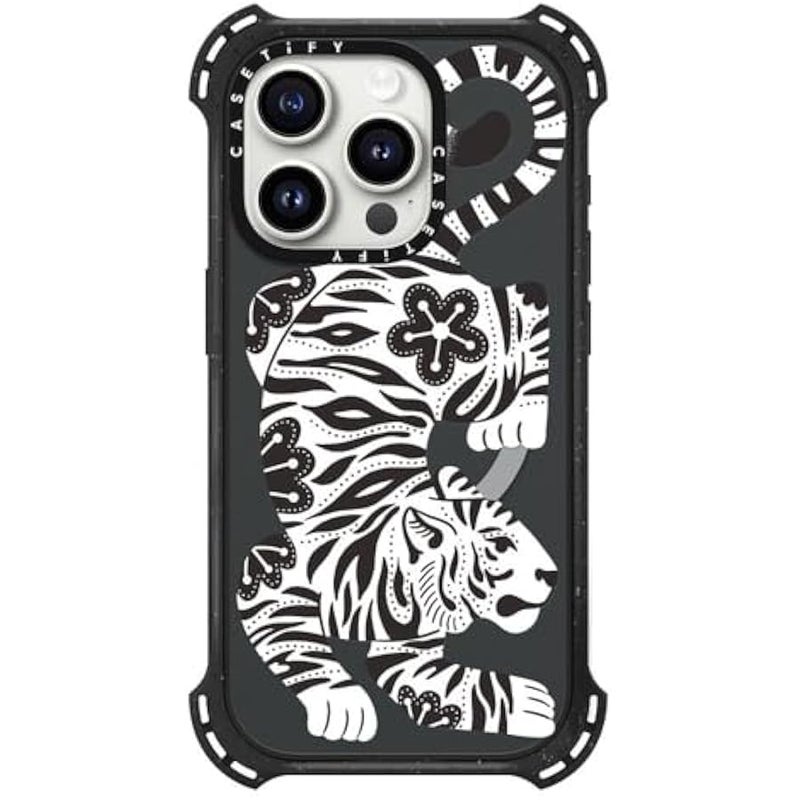Casetify Bounce iPhone 15 Pro Case 【6X Military Grade Drop Tested / 21.3ft Drop Protection/Compatible with Magsafe】 - Silver Tiger - Triple Black - Image 3