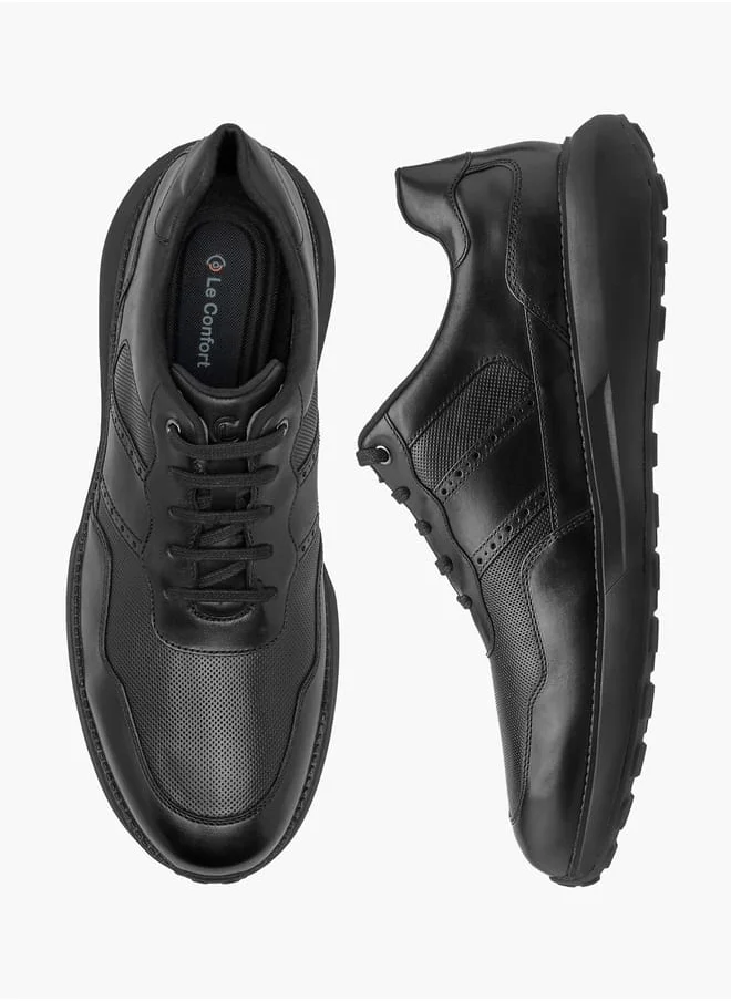 لو كونفورت Men's Leather Panelled Lace-Up Sneakers
