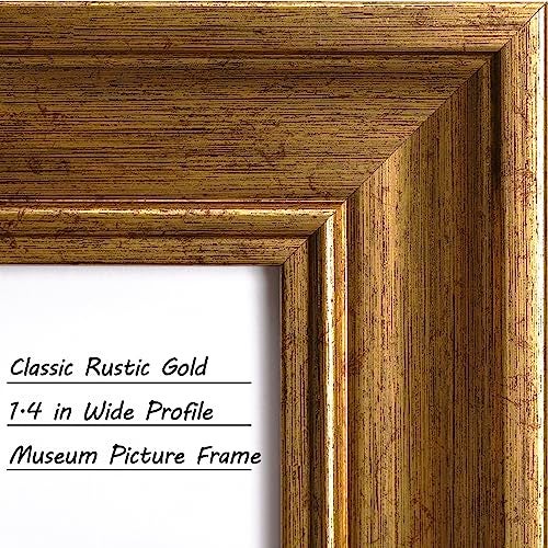 Yaetm 8x10 Picture Frame Matted to 5x7 Set of 4, 1.4” Wide Molding & Rustic Gold Photo Frames 8 x 10 with Tempered Glass, Display on Tabletop & Wall Mounting (4 pack, Gold) - Image 4