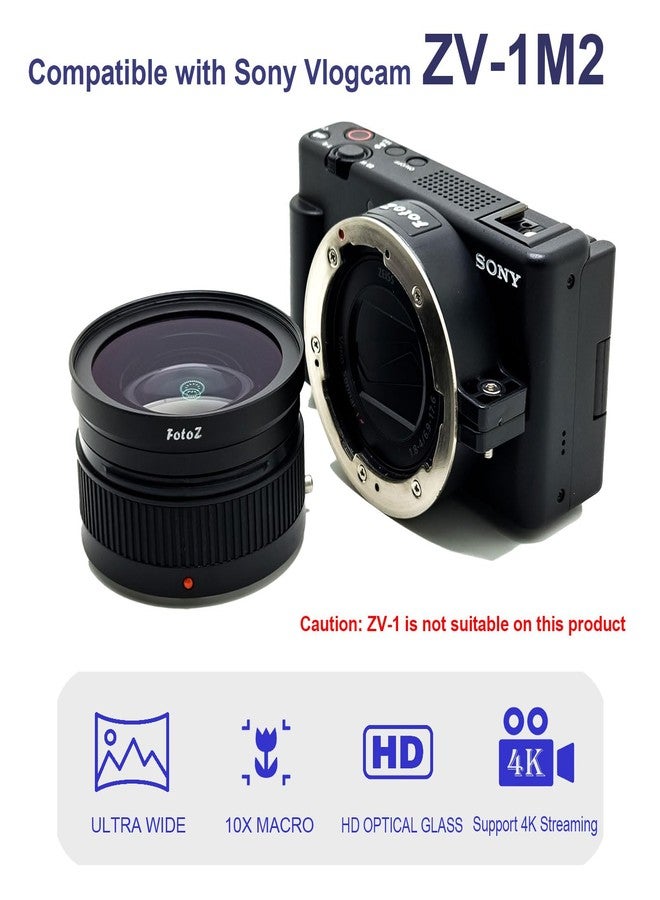 عدسة FotoZ ذات الزاوية الواسعة متوافقة مع كاميرا Sony Vlogcam ZV-1 M2، عدسة تحويل 2 في 1 عالية الدقة واسعة الزاوية وماكرو مع أنبوب تمديد، ومحول عدسة بتركيب حربة - Image 2