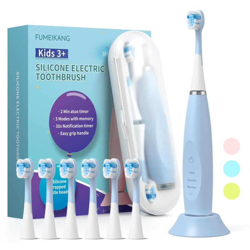 FUMEIKANG Kids Electric Toothbrushes Sonic Rechargeable Tooth Brush Gifts for Boys and Girls Smart Timer Power Toothbrush - Blue 3 4 5 6 7 8 9 10 11 12 (Blue) - Image 1